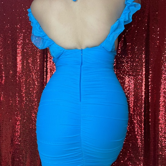 Aqua blue ruffle mini dress - Picture 2 of 4